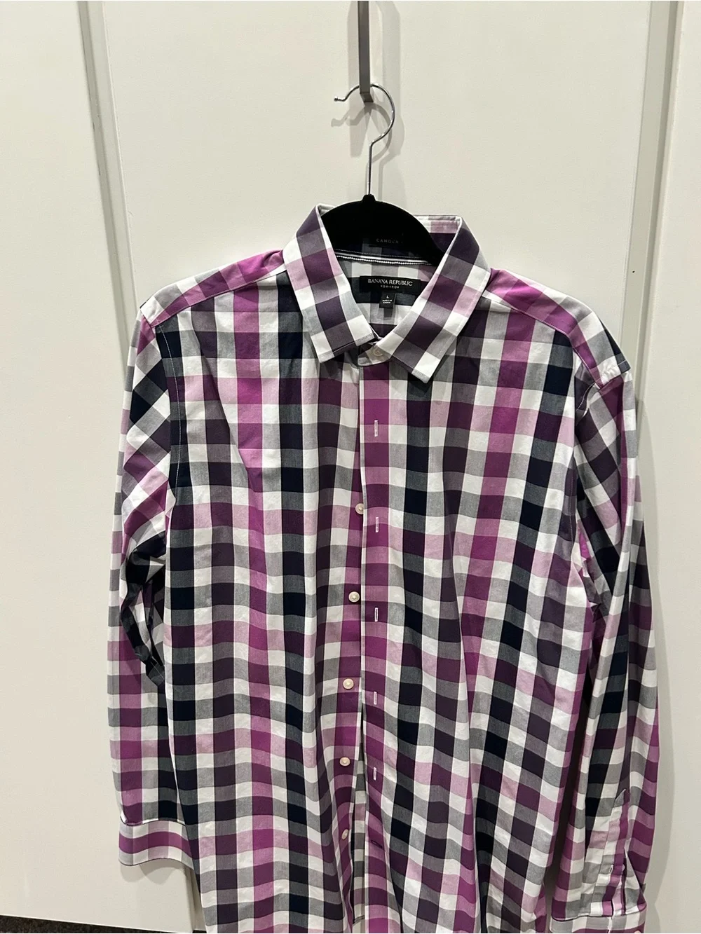 Banana Republic Men's Purple, Black & White Checked Button-Down Shirt